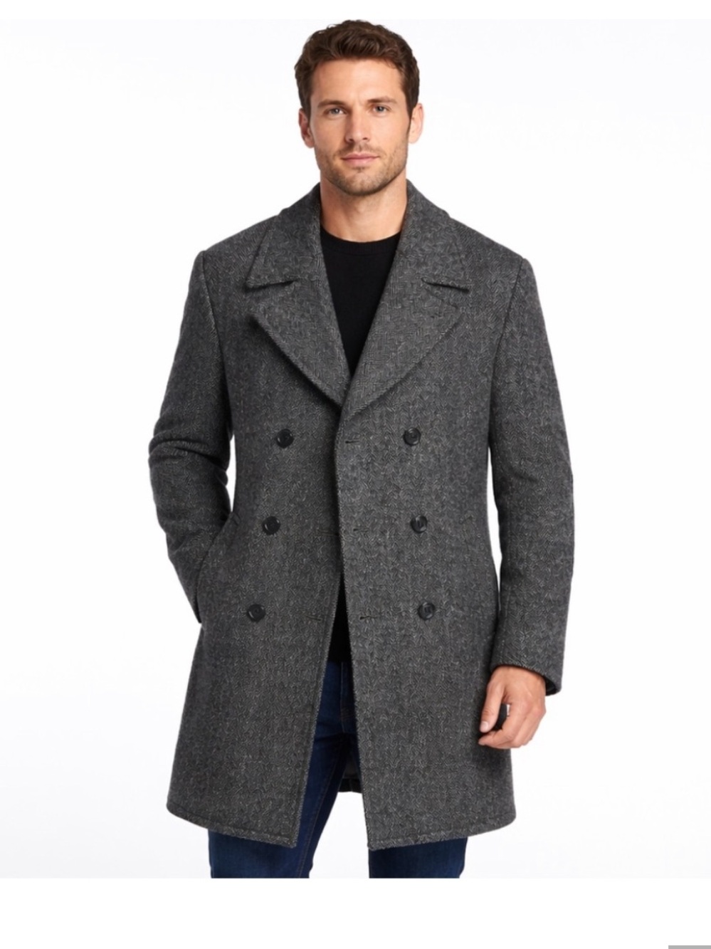 Stratojac Men's Double-Breasted Wool Overcoat Grey Charcoal Size 42L Made in USA